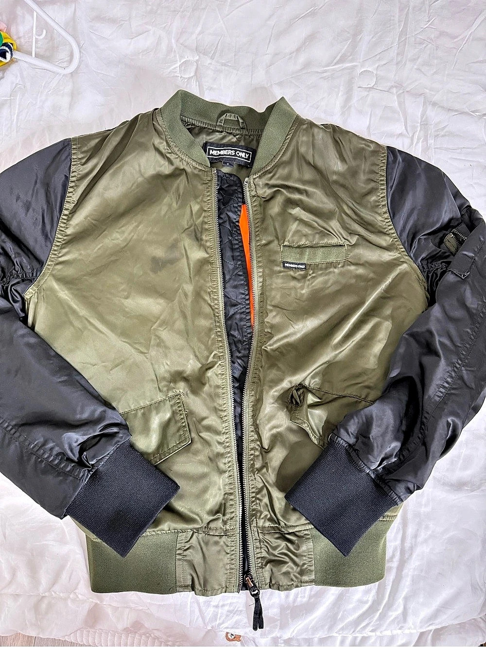 Women’s - Members Only Satin Bomber Jacket in Green & Black Size Small